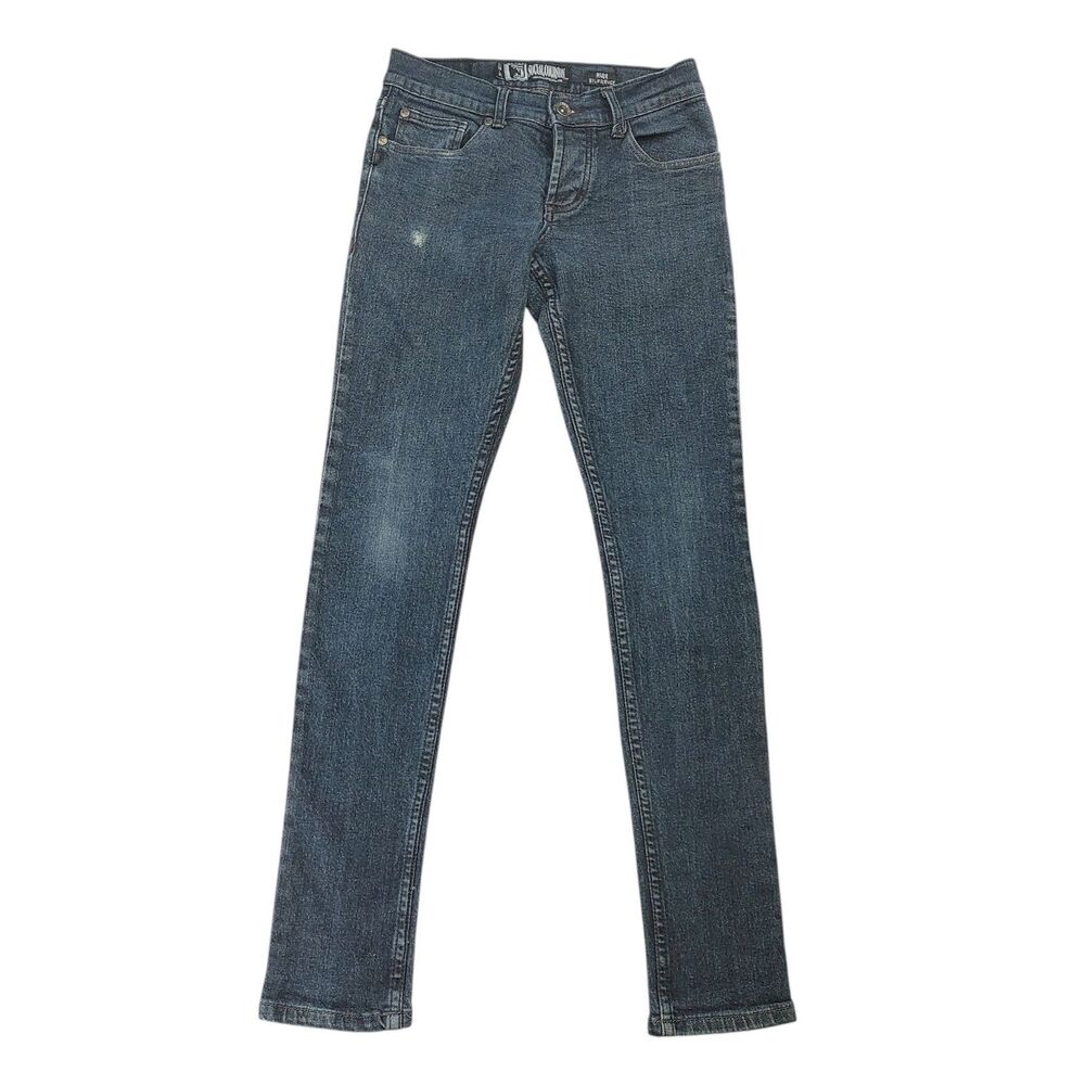 Social Collision Rude Blip Service Dark Blue Button Fly Jeans Sz 28x32 (Read)